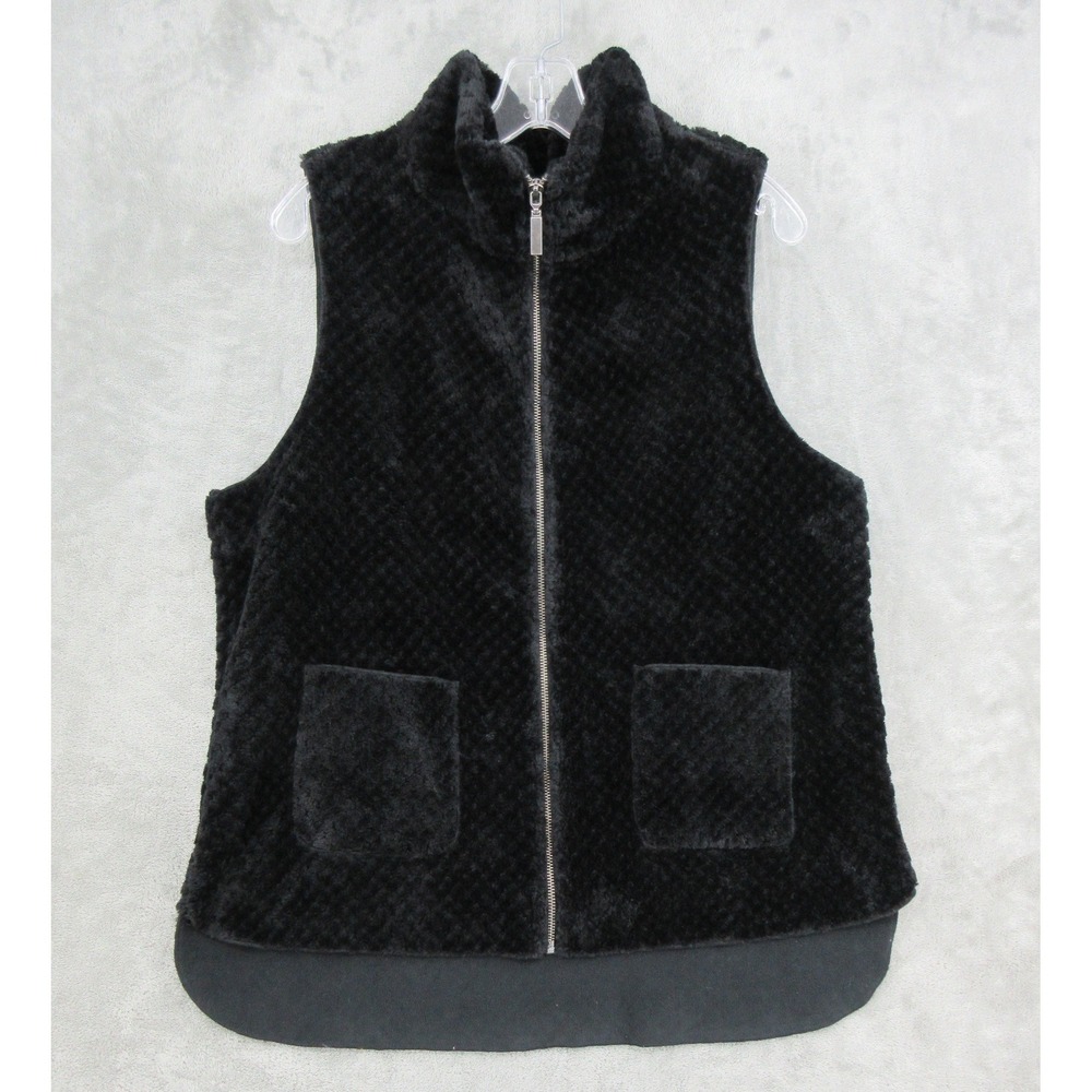 Habitat Vest Womens Size L Vegan Fur Fleece Lined Full Zip Pockets Textured Soft